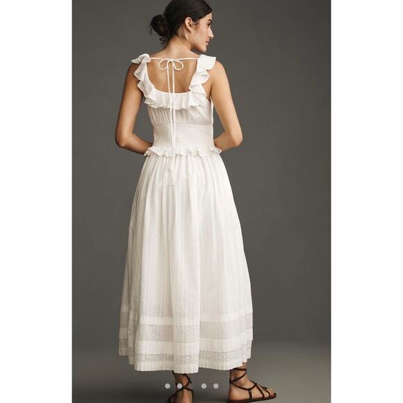 NWT Anthropologie Pilcro Ruffled Smocked Waist Button Front Midi Dress - Picture 3 of 8
